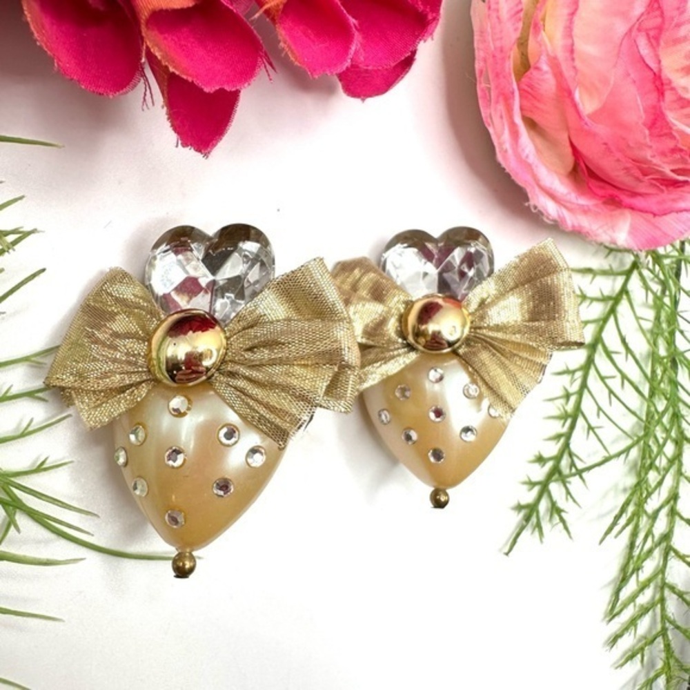 VINTAGE⚜️RETRO Pearl Heart Handmade Clip Earrings
